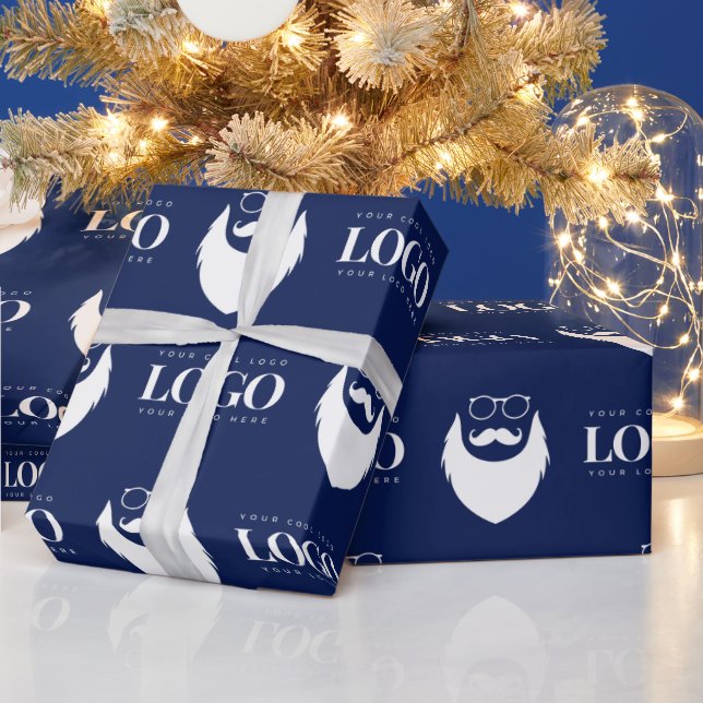 Custom Business Logo Santa Claus Pattern Corporate Wrapping Paper (Holidays)