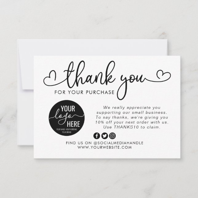 Custom Business Logo Social Media Heart Script Tha Invitation (Front)
