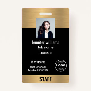 custom business logo sparkle glod & black Photo ID ID Badge