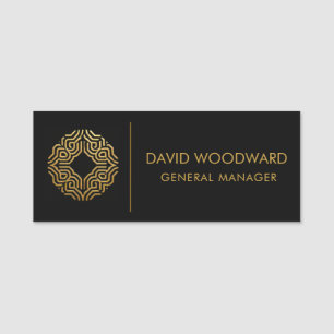 Custom Business Logo Staff Gold Black Name Tag