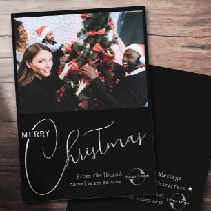 Custom Business logo, team photo & greeting Black Holiday Card