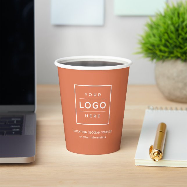 Custom Business Logo Terracotta Orange Branded Paper Cups (Insitu)
