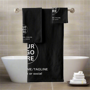 Custom Business Logo & Text l Black & White Promo Bath Towel Set
