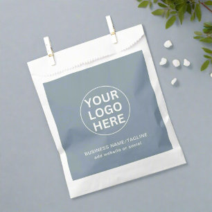 Custom Business Logo & Text l Dusty Blue Brand Favour Bags
