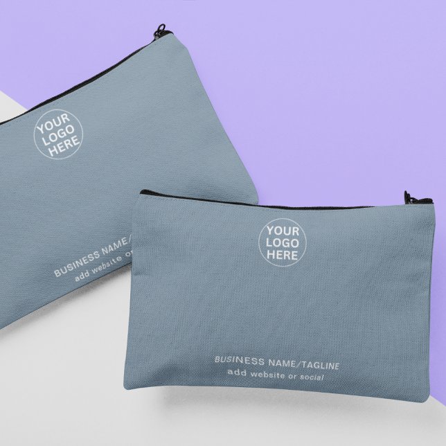 Custom Business Logo & Text l Dusty Blue Branded  Accessory Pouch (Creator Uploaded)