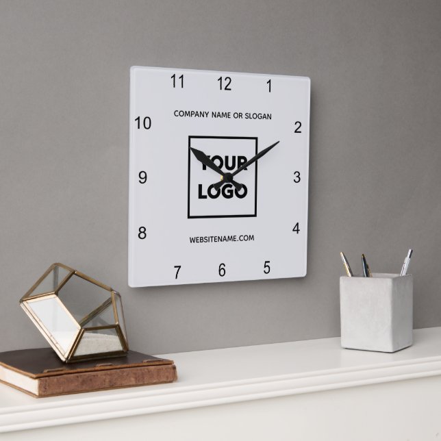 Custom Business Logo Text Minimal Grey Square Wall Clock (Office)