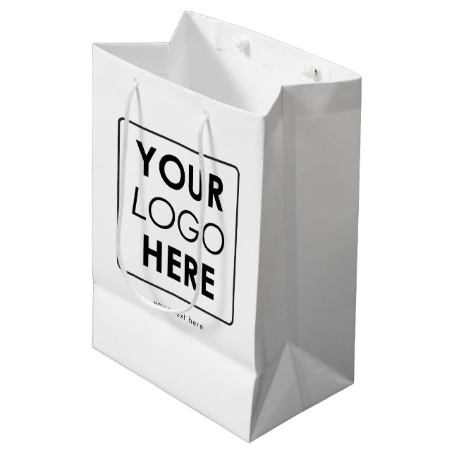 Custom Business Logo & Text Professional Medium Gift Bag (Front Angled)