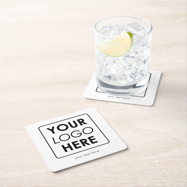 Custom Business Logo & Text Professional Square Paper Coaster (Insitu)