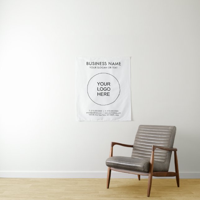 Custom Business Logo Text Vertical Backdrop Tapestry (In Situ)