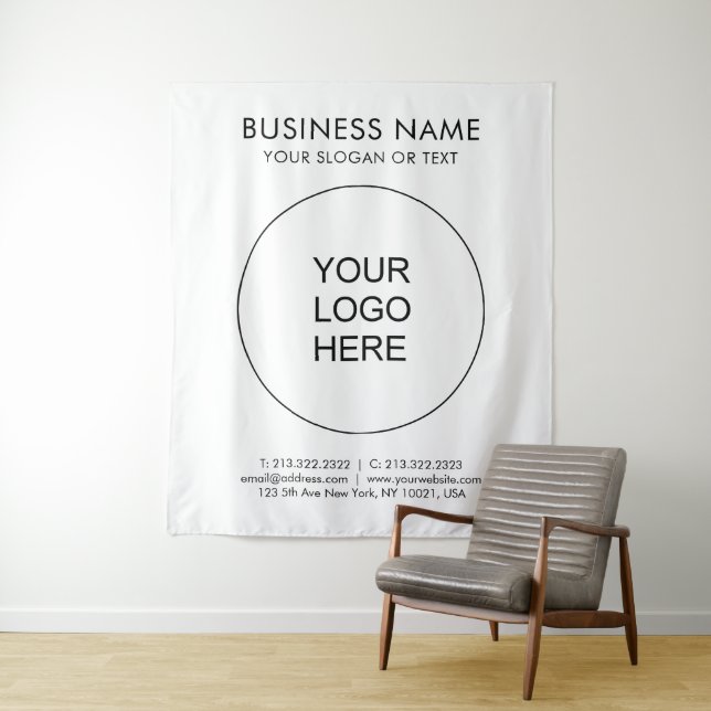 Custom Business Logo Text Vertical Large Backdrop Tapestry (In Situ)