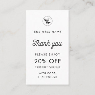 Custom Business Logo Thank You Minimalist White Discount Card