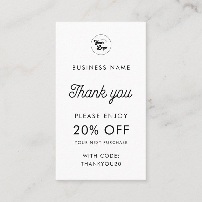 Custom Business Logo Thank You Minimalist White Discount Card (Front)