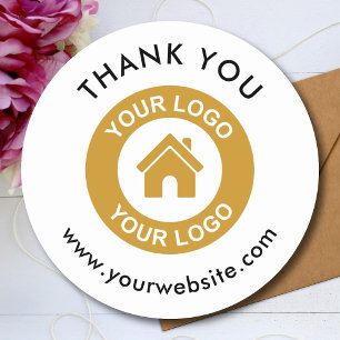 Custom Business Logo Thank You Text Website Classic Round Sticker