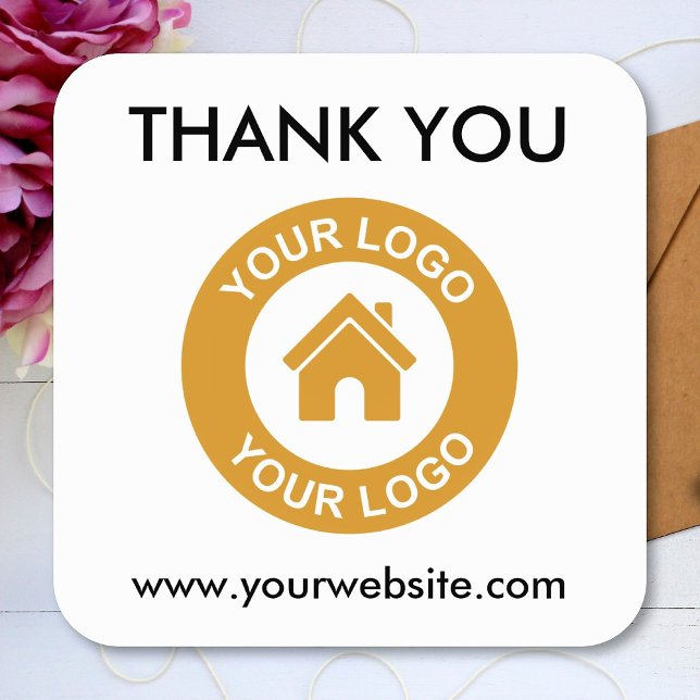 Custom Business Logo Thank You Text Website Square Sticker (Creator Uploaded)