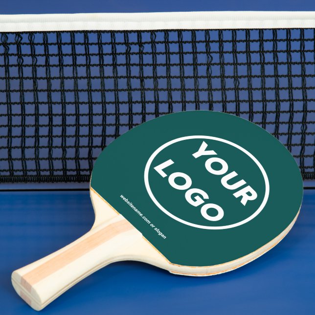 Custom Business Logo Website Branded Teal Green Ping Pong Paddle (Insitu)