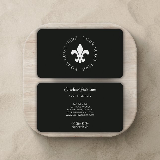 Custom Business Logo Website Social Media Card (Fully editable-can change background & font color, add or delete social media icons.)