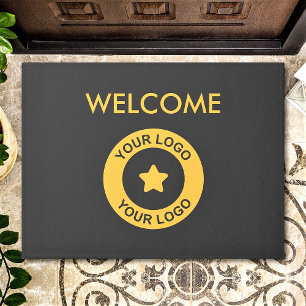 Custom Business Logo Welcome Grey And Gold Doormat