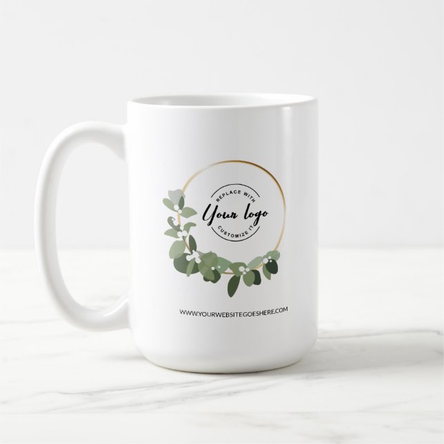 Custom Business Logo with Greenery Wreath holiday Coffee Mug (Left)