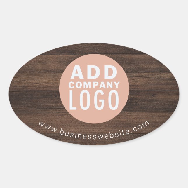 Custom Business Logo Wood Look Elegant Oval Sticker (Front)