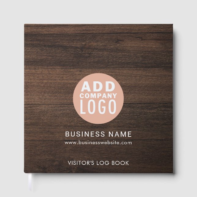 Custom Business Logo Wood Look Visitors Rustic Guest Book (Front)