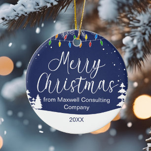 Custom Business Merry Christmas Festive Blue Ceramic Tree Decoration