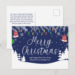Custom Business Merry Christmas Festive Blue Holiday Postcard