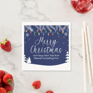 Custom Business Merry Christmas Festive Blue Party Napkin