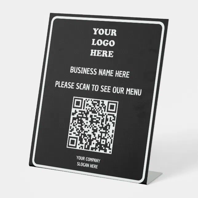 Custom Business Modern Black QR Code Menu Logo Ped Pedestal Sign | Zazzle