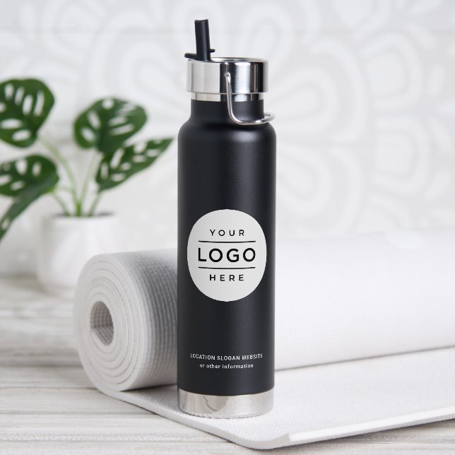 Custom Business Name and Logo Black Branded Water Bottle (Yoga)