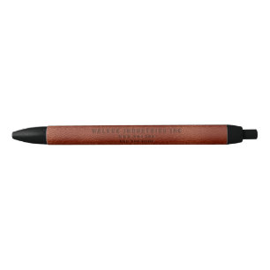 Custom Business Name Brown Vegan Leather  Black Ink Pen