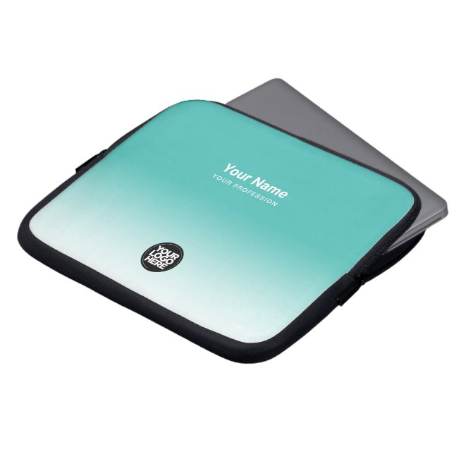 Custom Business Name, Job, Logo Gradient Turquoise Laptop Sleeve (Front Top)
