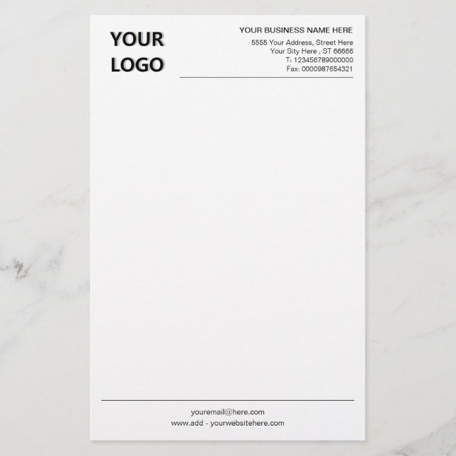 Custom Business Name Logo Info Address Stationery (Front)