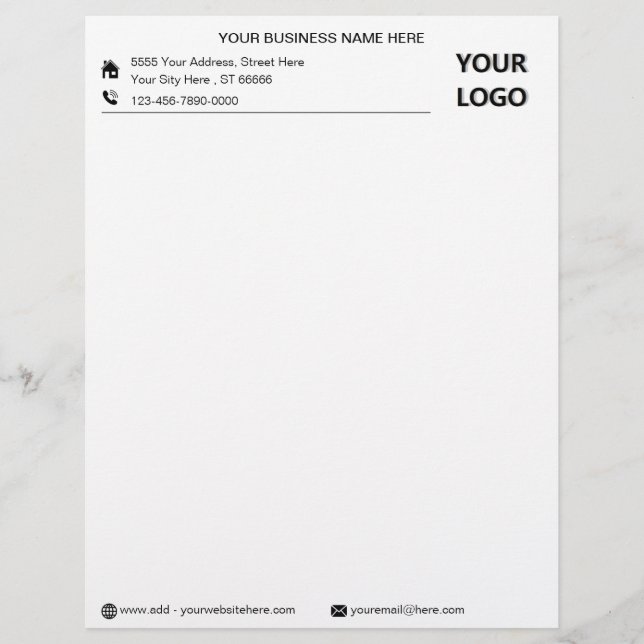 Custom Business Name Logo Text Info Letterhead (Front)
