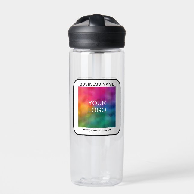 Custom Business Name Logo Url QR Code Template Water Bottle (Front)