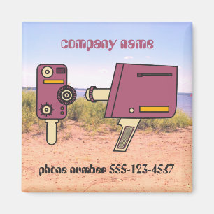 Custom business name phone number retro camera magnet