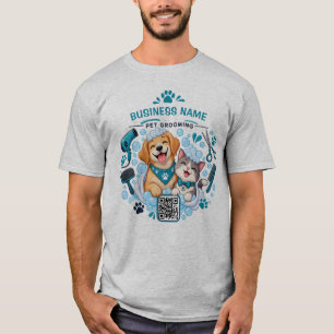 Custom Business Name & QR Code Dog & Cat Groomer T-Shirt