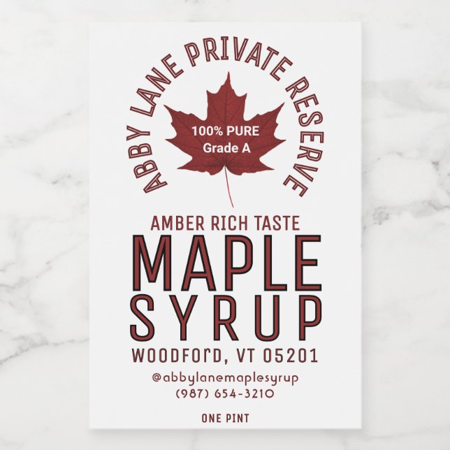 Custom Business Name Red Maple Leaf Circular Logo  Wine Label (Single Label)