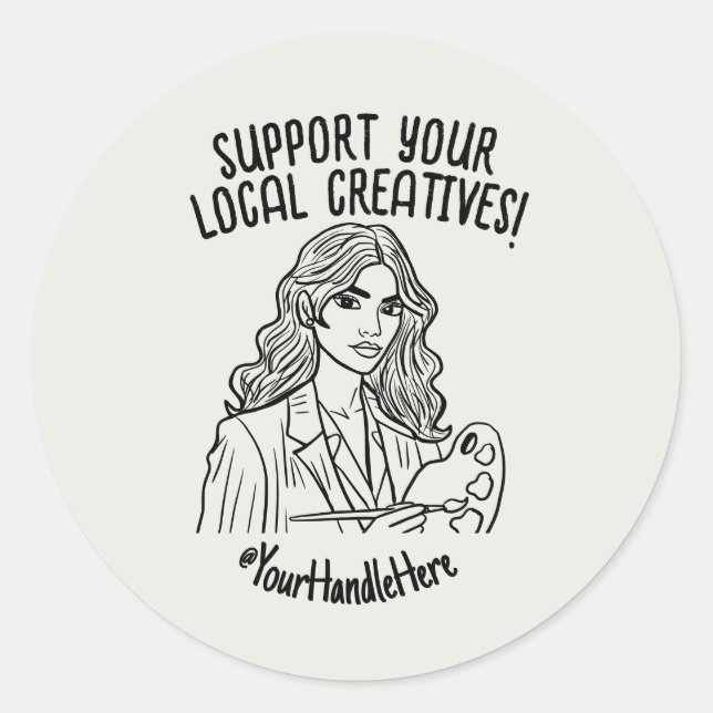 Custom Business Name Support Your Local Creatives Classic Round Sticker (Front)