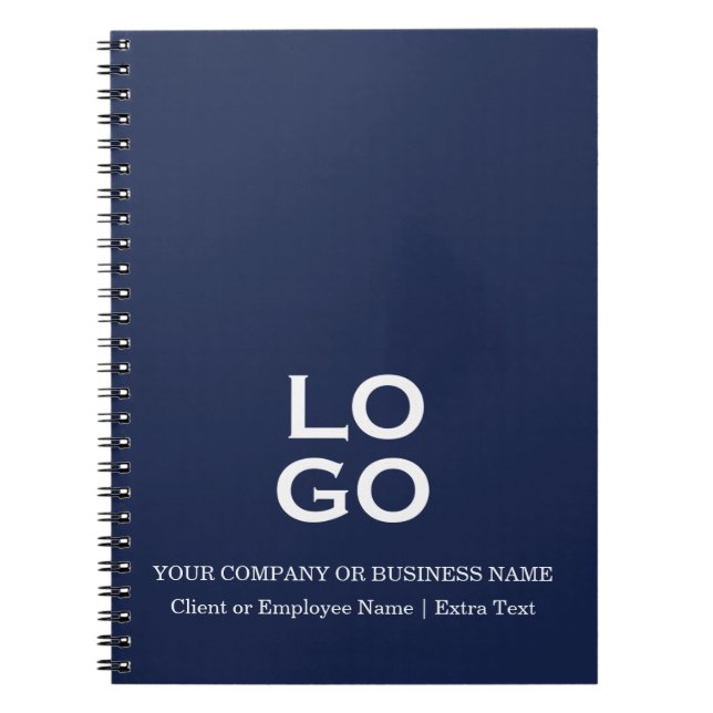 Custom Business or Company Logo & Title Navy Blue Notebook (Front)