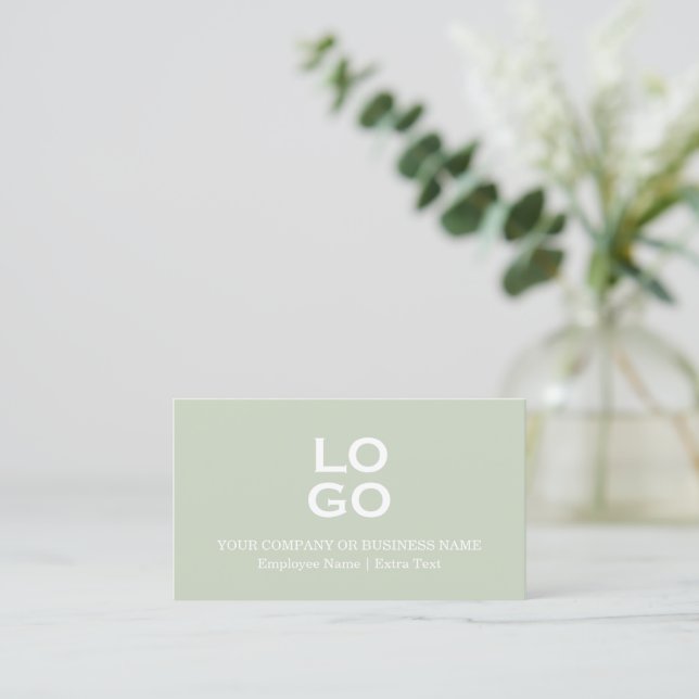 Custom Business or Company Logo & Title Sage Green Business Card (Standing Front)