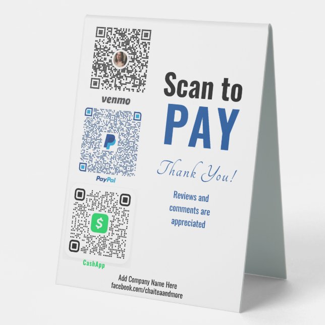 Custom Business Pay Here Table Tent Sign (Front)