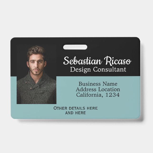 Custom Business Personalised Teal Black ID Badge (Front)
