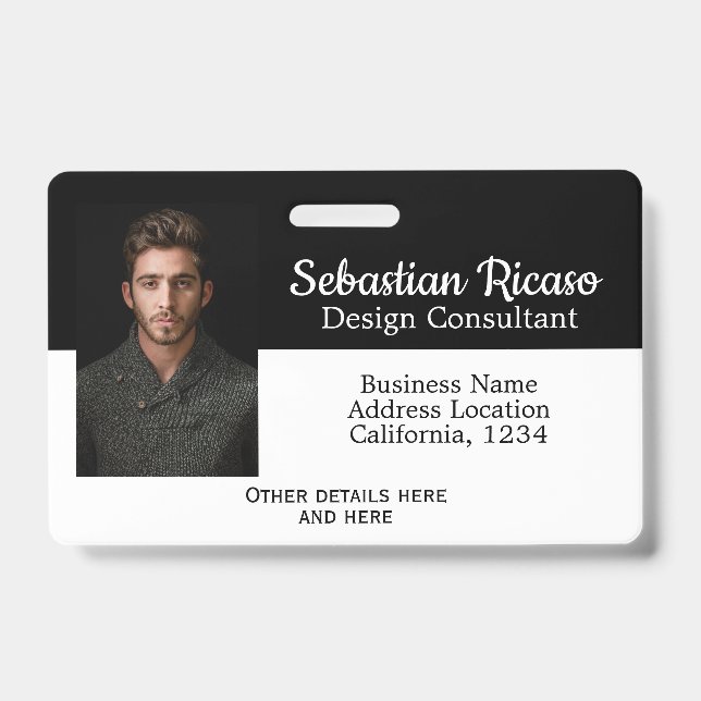 Custom Business Personalised White Black ID Badge (Front)