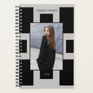 Custom Business Photo Geometric Black & Grey  Planner