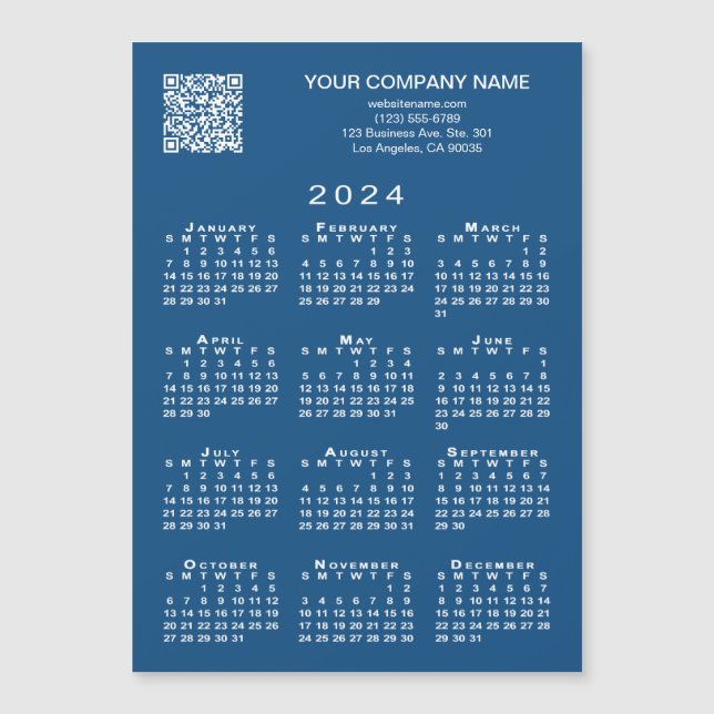Custom Business QR Code 2024 Calendar Blue Magnet (Front)