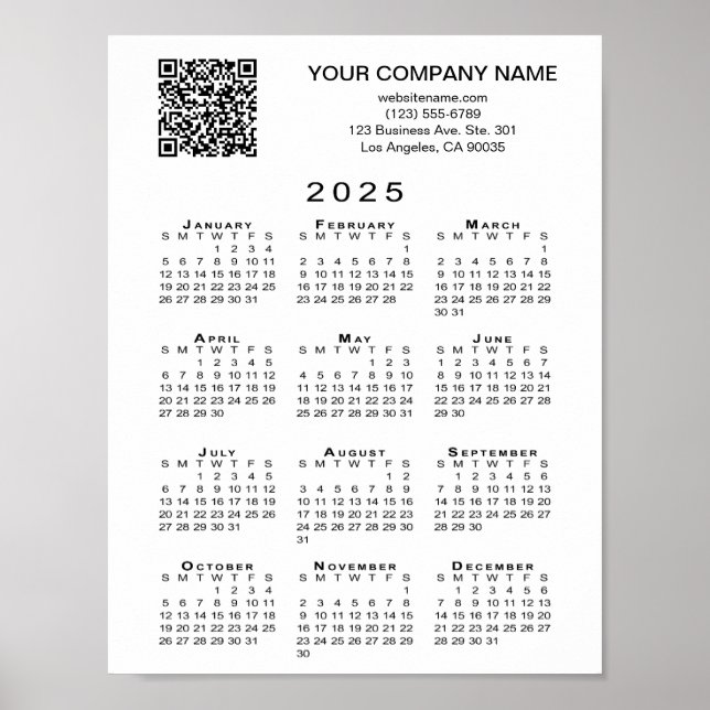 Custom Business QR Code 2025 Calendar Poster (Front)
