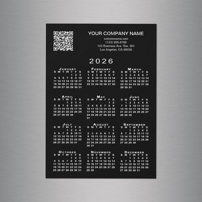 Custom Business QR Code 2026 Calendar Black Magnet (Custom Business QR Code 2026 Calendar Black Magnet in situ)