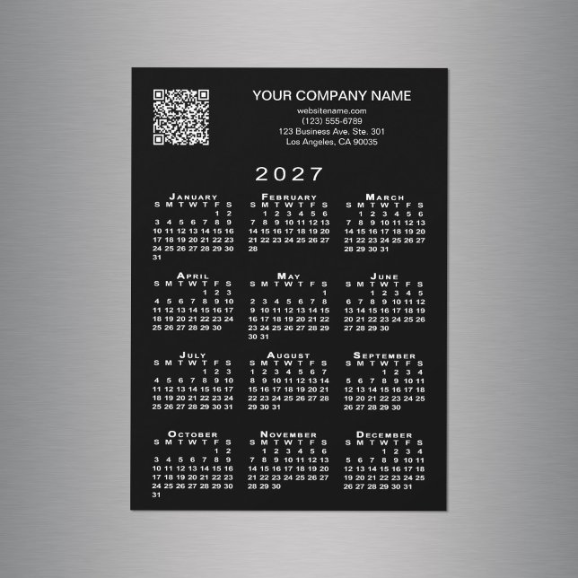 Custom Business QR Code 2027 Calendar Black Magnet (Custom Business QR Code 2027 Calendar Black Magnet in situ)