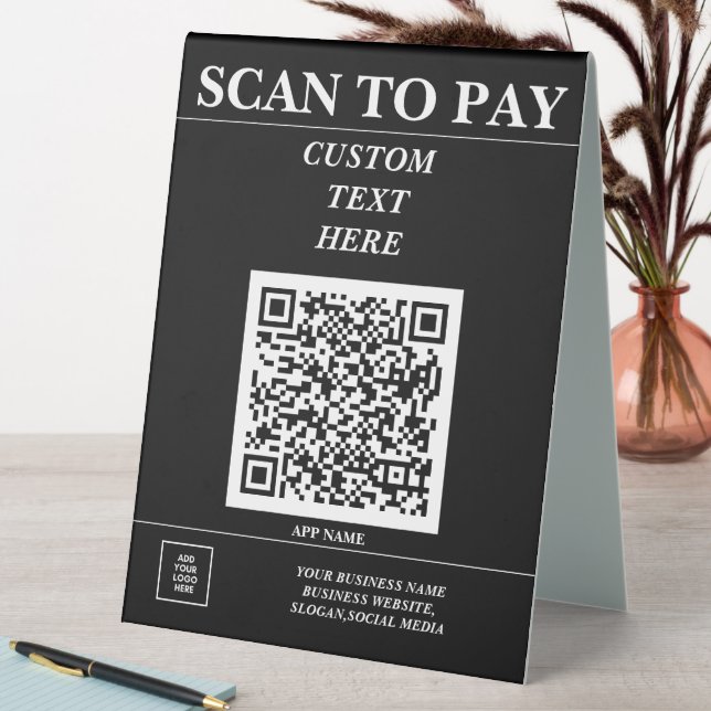 Custom Business QR Code Mobile Pay Here Logo Black (In SItu (Table))