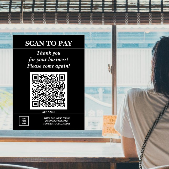 Custom Business QR Code Mobile Pay Here Logo Black Window Cling (Creator Uploaded)